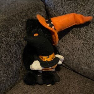 Boyd’s Bear Black Cat Plush with Orange Witch Hat with M & M